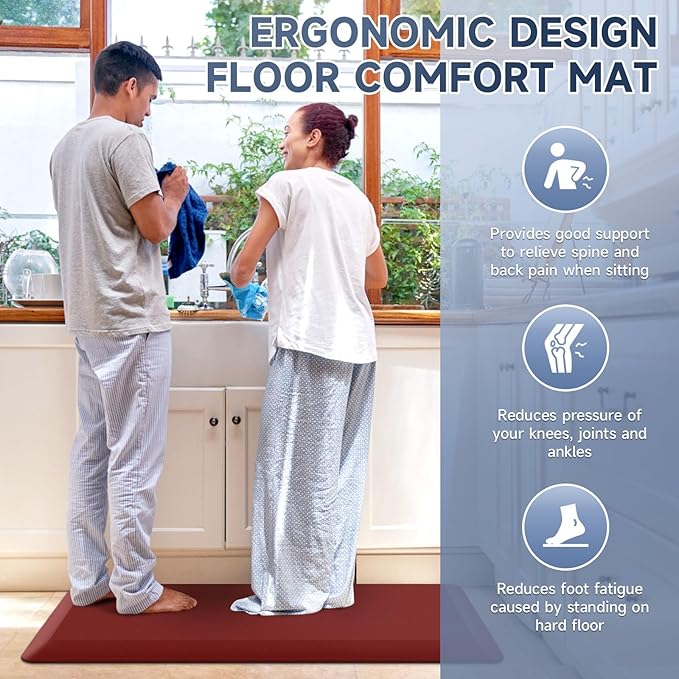 4/5 Inch Thick Kitchen Mat Anti Fatigue Mat Kitchen Rugs Kitchen Decor Non-Slip, Stain Resistant, Waterproof Kitchen Mats Desk Mat for Kitchen, Office, Workshop, Red, 17'' x 60''