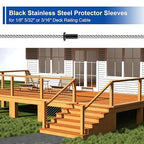BLIKA 150 Pack Black Stainless Steel Protector Sleeves for 1/8" Deck Cable Railing, for Wood/Composite Posts, T316 Marine Grade, Black Cable Railing Protector Sleeves