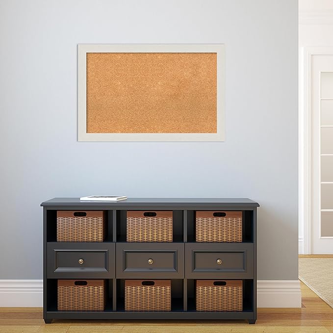 Amanti Art Natural Cork Board for Wall, 23x35 Vision Board with White Frame, Large Corkboard Office Decor for Home Organization, Country Rustic Corkboard Pinboard to Display Items for Home