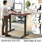 SHW 55 x 28 Inches Electric Height Adjustable Standing Desk with Drawer and Memory Preset, Cherry