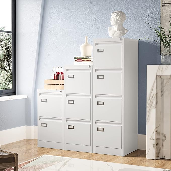 4 Drawer File Cabinet, Filing Cabinets for Home Office, Metal Vertical File Storage Cabinet with Lock, Locking File Cabinet for A4 Legal/Letter, 15" W x 17.7" D x 50.1" H, Assembly Required