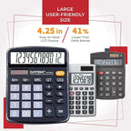 CATIGA Desktop Calculator (2 Pack) 12 Digit with Large LCD Display and Sensitive Button, Solar and Battery Dual Power, Standard Function for Office, Home, School, CD-2786 (Black/Silver)