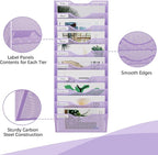 EasyPAG 10 Pocket Mesh Wall File Organizer, Hanging Paper Folder Holder with Classify Label, Vertical Wall Mount Mail Organizer for Office Home Classroom, Purple