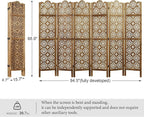 68.9Inch Folding Room Divider, 6 Panels Wood Carved Privacy Screens, Free Assembled Privacy Screen Decorative Partition for Home Office Restaurant (Dark Brown)