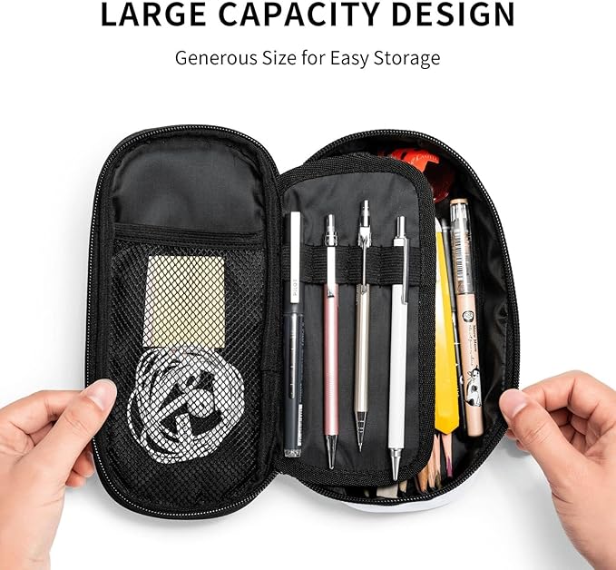 SNAPMADE Soccer Ball Pencil Box Sports Pencil Case for Boys Men, Large Capacity Durable Blue Black Pencil Pouch Storage Pen Bag Stationary Case with Double Zippers