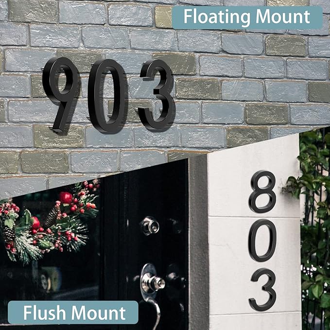 6" Floating Stainless Steel Address House Number, Modern Metal Anti-Rust House Numbers with Nail Kits for Door Garden Mailbox Decor Visibility Signage (0)