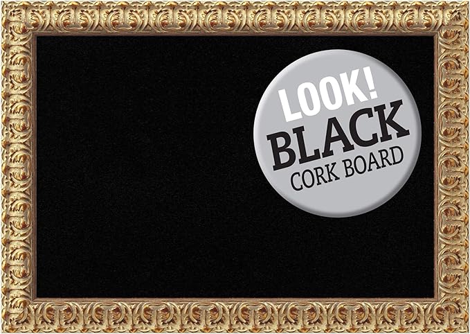 Amanti Art Black Cork Board for Wall, 19x27 Vision Board with Gold Wood Frame, Medium Corkboard Office Decor for Home Organization, Traditional Corkboard Pinboard to display items for home