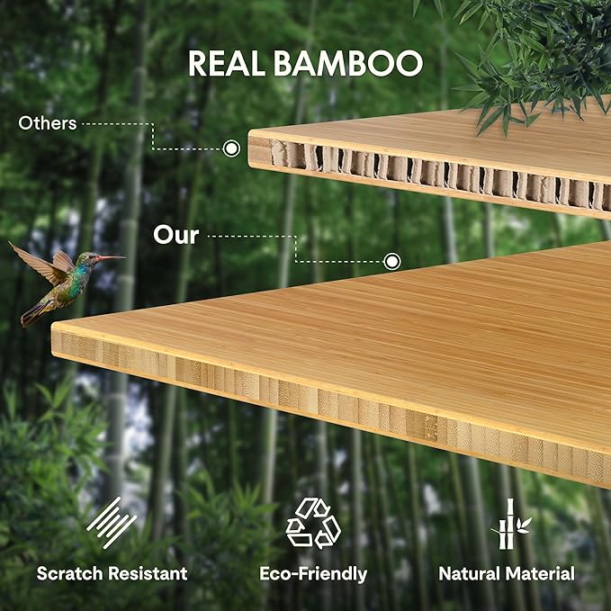 FLEXISPOT EN1 Bamboo One-Piece Standing Desk, 55 x 28 Inches Ergonomic Desk for Home Office and Gaming (White Frame + Bamboo Top, 2 Packages)