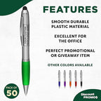 DISCOUNT PROMOS Custom Stylus Ballpoint Pens Set of 50, Personalized Bulk Pack - Black Ink, Great for Office, School, Business, Tradeshows, Events - Green