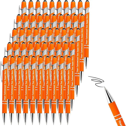 Up to 100 Pcs Personalized Ballpoint Pen Custom Pens Free Engraved Bulk with Name Logo Soft Black Ink Stylus with Touch Metal Office Gift for Anniversaries Graduations Birthdays
