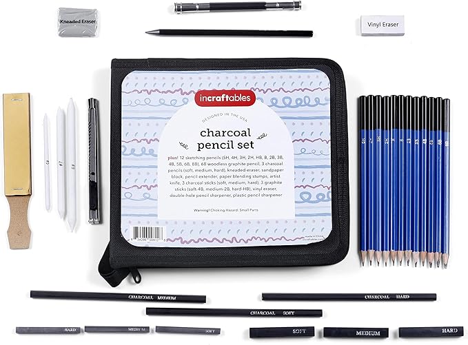Incraftables Drawing Pencils for Sketching & Shading. Art Sketch Pencils Set for Adults & kids. Drawing Supplies Sketch Kit with 21 Graphite & Charcoal Pencils.