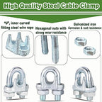 200PCS 5/16" M8 Zinc-Plated Wire Rope Clamps – Heavy Duty U-Bolt Cable Clips (Silver)