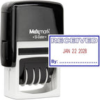 MaxMark Office Self Inking Date Stamp with Phrase Received - 2 Color Blue/Red Ink