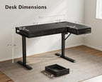 OffiGo L Shaped Electric Standing Desk with Wooden Drawers, 55 Inch Height Adjustable Corner Workstation with Power Outlets, Sit Stand Table for Home, Office, Black