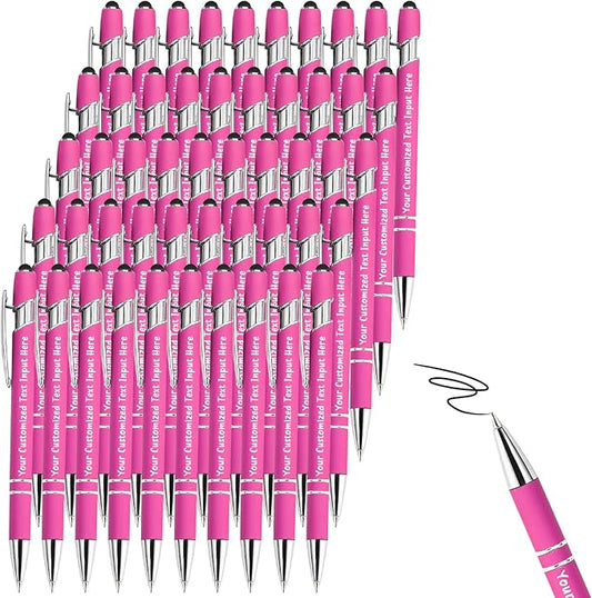 Up to 150 Pcs Personalized Ballpoint Pen Custom Pens Free Engraved Bulk with Name Logo Soft Black Ink Stylus with Touch Metal Office Gift for Anniversaries Graduations Birthdays