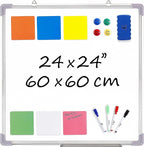 Whiteboard Set - Dry Erase Board 24 x 24 in with 1 Magnetic Eraser, 4 Dry Wipe Markers, 4 Magnets and 6 Magnetic Labels - Wall Hanging Reminder Kanban White Board for Home and Office (24x24 inch)