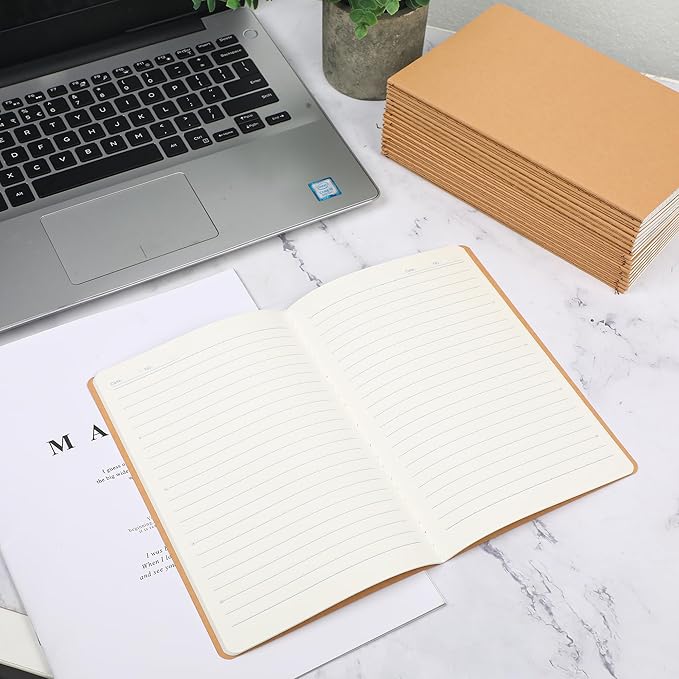 miikoul 100 Pack A5 Kraft Paper Notebook Lined Journal Bulk, 8.3 X 5.5 Inch, 60 Pages/30 Sheets, 80gsm, Travel Notebook Notepad for Adult, Students, Gift, Office, Back to School Supplies