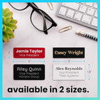ExcelMark Custom Name Tag - Engraved Name Badge with Pin or Magnetic Backing, 16 Colors, 6 Fonts, and 2 Sizes to Choose from (Burgundy w/White Letters, 1"x 3")