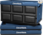 CleverMade Collapsible Storage Bins - Ocean 3 Pack 46L / 12 Gal holds 66 lbs - Stackable Containers Heavy Duty Capacity Crates Space-Saving
