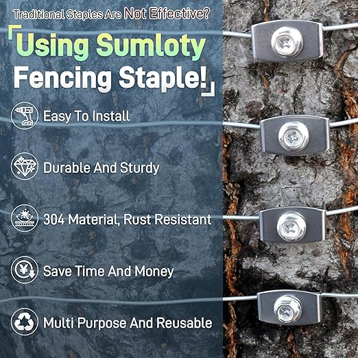 Sumloty 100-Pack 304 Stainless Steel Fence Staples, 1.6 Inch Reusable Fence Screw Nails for Wire Mesh and Woven Fencing, Easy Install with Power Drill