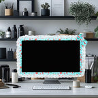 Kingshion 24-inch Cute Lace Fabric Monitor Cover with Elastic Pen Pocket & Bow-knot Design, Dust Protector for Computer/TV/LCD Screens - Blue