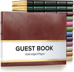Gallery Leather Guest Book - Great for Wedding, Reception, Baby and Bridal Shower, Birthday Party and Vacation Home - 192 Lined Pages to Sign in, add Polaroid Photo - Hardcover 9x7" - Acadia Tan