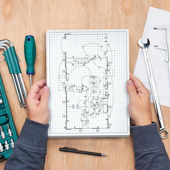 Graph Paper Pad for Blueprint Drawings, Drafting, Engineering Drawing, and Planning - Graph Paper 8.5x11 Blueprint Quadrille Grid Paper Pads with Blue Lines, High Brightness 50 Sheets (5-Pack)