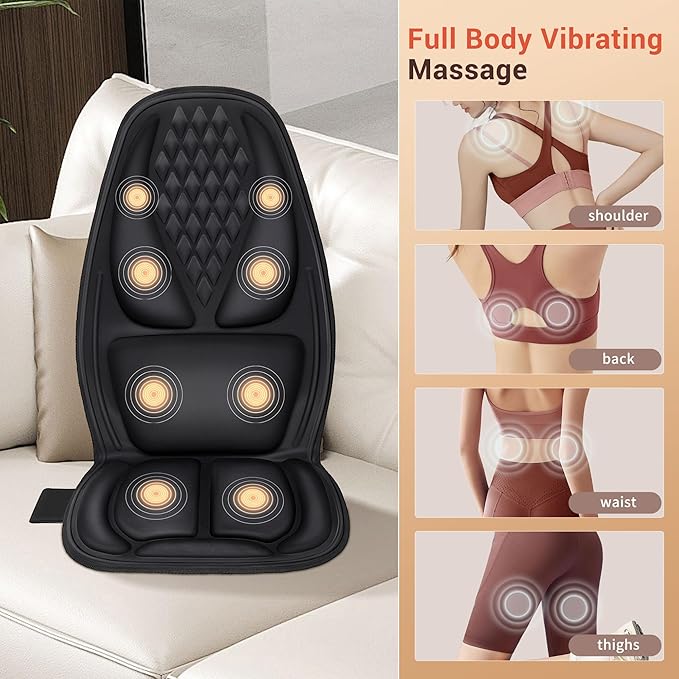 comrelax Back Massager for Chair with 8 Motors, Massage Chair Pad, Seat Massager with Lumbar Support,Heating Pad for Home/Office/Wife/Husband/Christmas