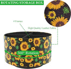 Hennaja Round Leather Art Supply Organizer,Remote Control Holder,360 Degree Rotating,Multi-Functional Pencil Holder,4 Compartments Desktop Stationary Organizer(1-Sunflower)