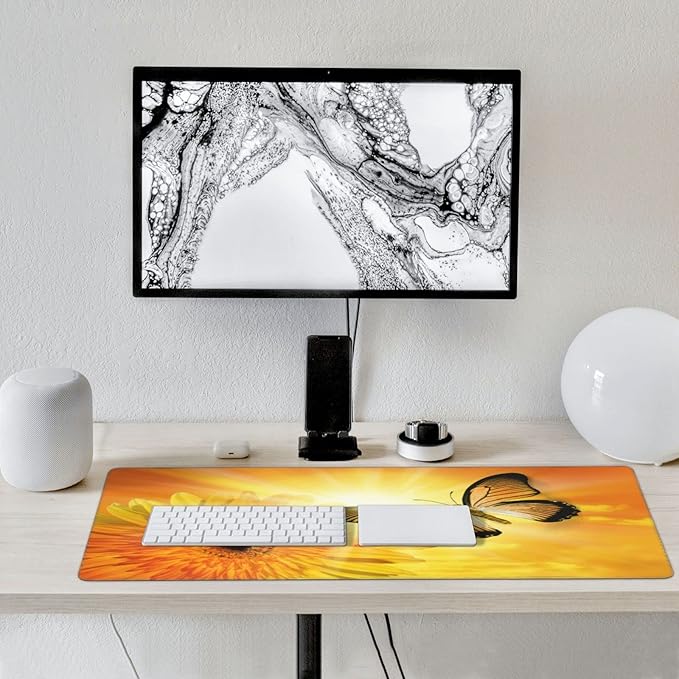 CANFLASHION Gaming Mouse Pad,Large Mouse Pads for Desk,Non-Slip Rubber Base Extended Mousepad,XXL Keyboard Mouse Mat,Computer Keyboard Desk Pad with Stitched Edges,35.4x15.8inch,Flower Sun Butterfly