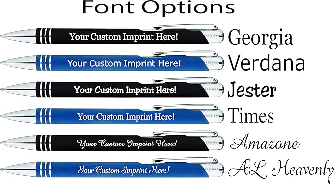 ExpressDesigns™ - Blue Ink Personalized Pens Rubberized - The Cameron - Custom Printed Name Pens - Imprinted with Logo or Message - Includes Personalization - 6 Pack (Assorted)