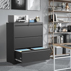 FLIXELIO 3 Drawer File Cabinet, Black Office Cabinets with Lock, Heavy Duty Metal Filing Cabinet for Home Office, Horizontal Lockable File Cabinet for Legal/Letter/A4 Size Files, Require Assembly
