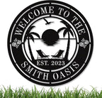 Personalised Tropical Patio Metal Sign, Custom Oasis Metal Sign, Custom Backyard Pool Sign, Custom Beach House Decor, Custom Family Welcome Sign, Custom Palm Tree Outdoor Decor