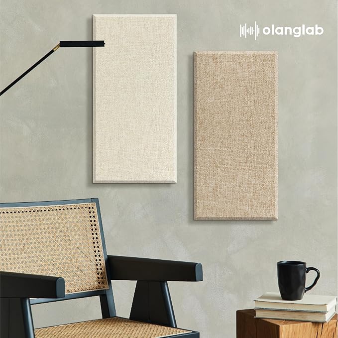 Olanglab Fiberglass Acoustic Wall Panels 4 Pack, 11.8'' x 23.6'' Sound Panels, Fabric Wrapped Sound Proof Panels for Walls (Khaki)