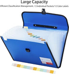 JIZISO Legal Size 13 Pocket Accordian File Organizer Expanding File Folder for FC A4 Paper, Briefcase File Case with Durable Handle & Buckle Closure for School Home & Business (Blue-2)