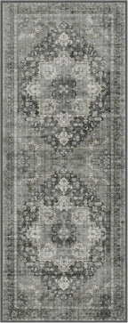 GENIMO 2x10 Runner Rugs for Hallway, Machine Washable Non Slip Vintage Rugs, Low Pile Lightweight Soft Print Rug for enrtyway, Corridor, Home Office, Kitchen, Charcoal Gray