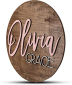Custom Round Nursery Name Sign, Personalized Wooden Wall Plaque, 12" 18" 24" 30" 3D Wall Art for Children & Kids Rooms, Baby Shower, Hickory Hollow Designs (Olivia Grace)