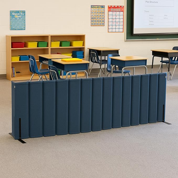 Versare VersiPanel Acoustical Partition Wall - Sound Panel Classroom Office Room Divider, Flexible Arrangement, Easy Roll-up Storage (Blue, 8' Wide x 48" Tall)