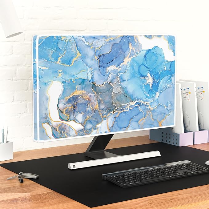 Baocicco Baby Blue Gold Marble Waterproof Screen TV Cover 65 Inch Modern Television Accessories TV LCD Fashion Weatherproof Screen TV Decorations for Tablet LED LCD OLED TVs
