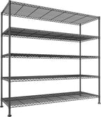 REIBII 45.8“W Metal Shelving Storage Shelves, 5-Tier Wire Shelving Unit,Heavy Duty Garage Shelving, Adjustable Storage Rack for Pantry Kitchen Dining Room Restaurant Supermarket Commercial Black