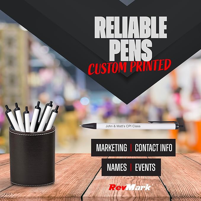 RevMark Personalized Ballpoint Pen, Custom Printed Name, Business or Event Information, Timeless Advertising, USA Made Pens, Promotional Marketing, Smooth Black Ink, Bulk Pack (Black,250 Ct.)