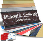 Custom Name Plate with Choice of Mounting for Walls, Doors, Cubicles, Hanging and More - Personalized Canberry Marble Plastic White Letters - USA Made 2x10 - S5