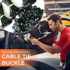 200 Pcs Nylon Universal Cable Tie Buckle with PP Storage Box - Multifunctional Zip Ties with Pin & Button, UV Resistant Fasteners for Car Repair, Bumper & Fender Clips (50PCS)