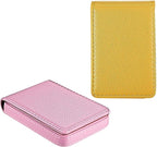 Outus 2 Pieces Business Card Holder, PU Leather Business Card Case Pocket Wallet with Magnetic Shut for Christmas Gift Men Women(Yellow and Pink,Classic)