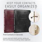 Gallery Leather Large Address Book with Alphabetical Tabs up to 480 Records, Leather Notebook Hardcover, Telephone and Address Books - 9x7, Desk Address, Acadia Black