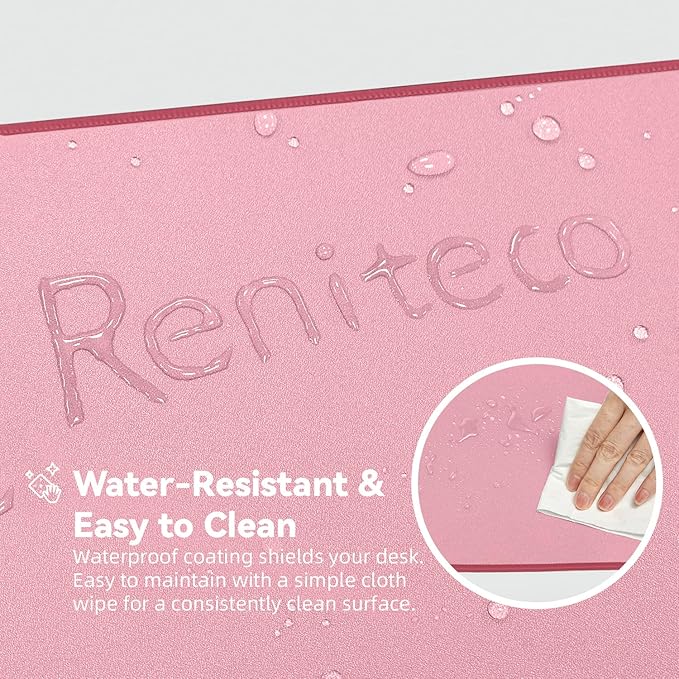Reniteco Waterproof Large Gaming Mouse Pad with Durable Stitched Edges, Non-Slip Rubber Base, Grainy Jacquard Mouse Mat Desk Pad for Home Office Gaming, 35.4''x15.7''x0.12'', Pink