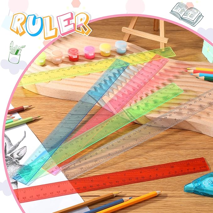 90 Pack Color Transparent Ruler Bulk 12 Inch Clear Plastic Rulers Kids Ruler with Centimeters and Inches Straight Measuring Drafting Tools for Classroom School Students Families Education