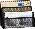 Marbrasse Mail Organizer for Desk, 3-Slot Mesh Metal Mail Holder countertop, Letter Holder, Office Desktop Envelope and Document Storage Rack (Black)