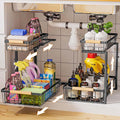 Dihmpor Under Sink Organizer and Storage, 2 Pack Slide Out Under Cabinet Storage Pull Out Sink Shelf Cabinet Storage Shelves, Undersink Organizers for Kitchen Bathroom Cabinet