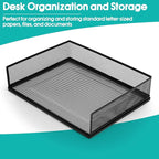 AZFUNN Wire Mesh Letter Trays Paper Tray Desk File Organizer, 2 Pack Stackable Metal Front-Load Documents Tray for Office Supplies File (Transverse)